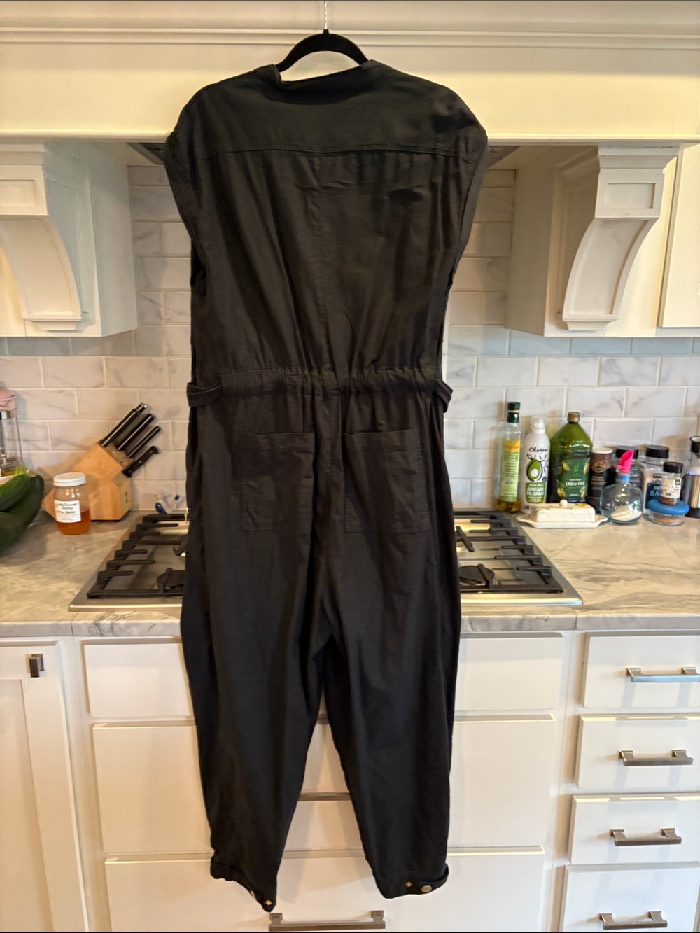 Anthropologie Black Zip-Front Utility Jumpsuit with Belt - Picture 3 of 3